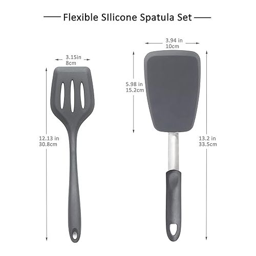  To encounter Flexible Silicone Spatula Set, Nonstick Rubber Slotted Turner, Pancake Flippers, Heat Resistant Silicone Turner Spatula Set, Silicone Cooking Utensil Set, Dishwasher Safe, Set of 2