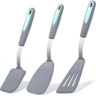 To encounter 3 Pieces Silicone Spatula Set, Heat Resistant Flexible Turner Spatulas, Nonstick Cookie Spatula, Fish Spatula, BPA Free & Dishwasher Safe, Light Grey