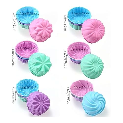  To encounter Silicone Cupcake Baking Cups, Food Grade Non-Stick Silicone Muffin Liners, Reusable 3 3/4 Inch Silicone Molds, 6 Shapes Pack of 24