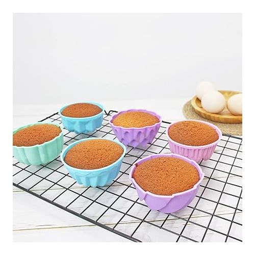  To encounter Silicone Cupcake Baking Cups, Food Grade Non-Stick Silicone Muffin Liners, Reusable 3 3/4 Inch Silicone Molds, 6 Shapes Pack of 24