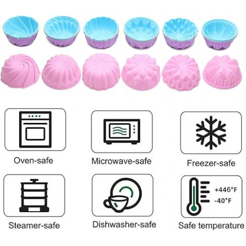  To encounter Silicone Cupcake Baking Cups, Food Grade Non-Stick Silicone Muffin Liners, Reusable 3 3/4 Inch Silicone Molds, 6 Shapes Pack of 24