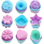 To encounter Silicone Cupcake Liners, Reusable Silicone Baking Cups, Non Stick Muffin Liners, 9 Shapes Pack of 36