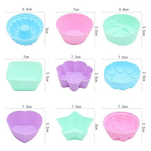  To encounter Silicone Cupcake Liners, Reusable Silicone Baking Cups, Non Stick Muffin Liners, 9 Shapes Pack of 36