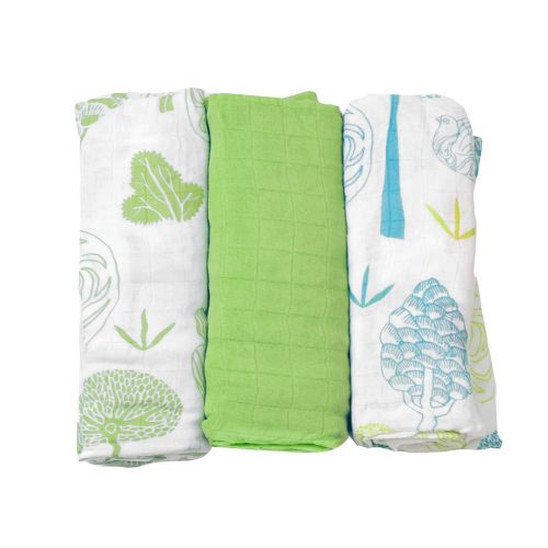  ToTs 3 pc Bamboo Swaddle Wrap Muslins - Green