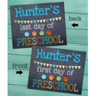 ToadAndLily First and Last Day of Preschool Personalized CHALKBOARD - Blue FL0002