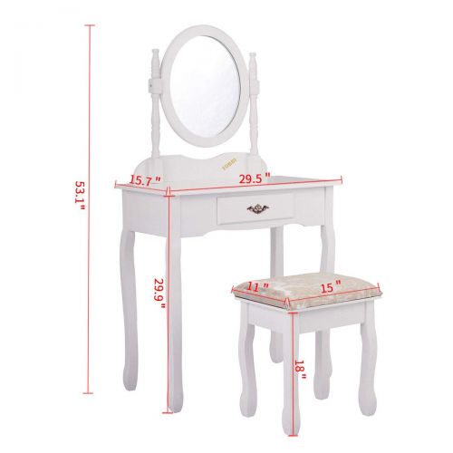  Tobbi Vanity Mirror Table Set Make up Wood Chair Desk with Stool Bench White