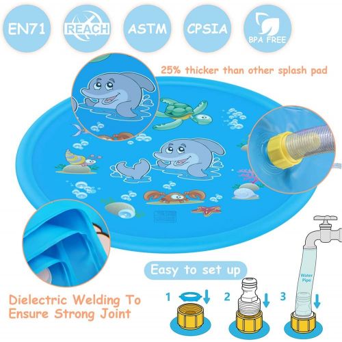  Tobeape Upgraded Sprinkler Splash Pad for Kids, Inflatable Outdoor Water Mat Toys Wading Swimming Pool, 68 Kiddie Summer Toys for 1-12 Years Old Children Toddler Girls Boys