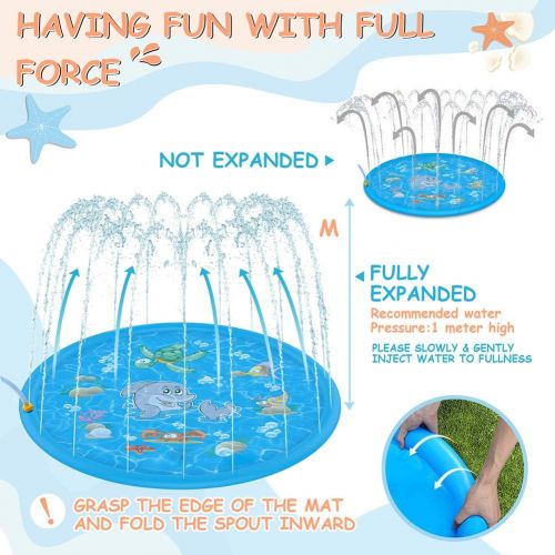  Tobeape Upgraded Sprinkler Splash Pad for Kids, Inflatable Outdoor Water Mat Toys Wading Swimming Pool, 68 Kiddie Summer Toys for 1-12 Years Old Children Toddler Girls Boys