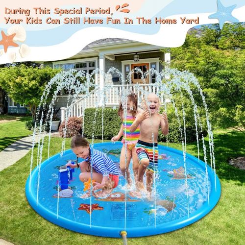  Tobeape Upgraded Sprinkler Splash Pad for Kids, Inflatable Outdoor Water Mat Toys Wading Swimming Pool, 68 Kiddie Summer Toys for 1-12 Years Old Children Toddler Girls Boys