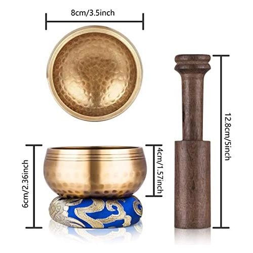  Tobelifo Tibetan Singing Bowl Set - Sing Bowl Unique Gift Helpful for Meditation, Yoga, Relaxation, Chakra Healing, Prayer and Mindfulness (Golden)명상종 싱잉볼