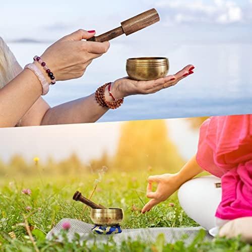  Tobelifo Tibetan Singing Bowl Set - Sing Bowl Unique Gift Helpful for Meditation, Yoga, Relaxation, Chakra Healing, Prayer and Mindfulness (Golden)명상종 싱잉볼