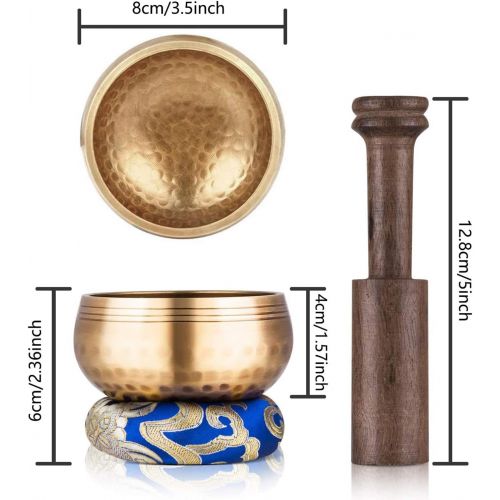  Tobelifo Tibetan Singing Bowl Set - Sing Bowl Unique Gift Helpful for Meditation, Yoga, Relaxation, Chakra Healing, Prayer and Mindfulness (Golden)명상종 싱잉볼