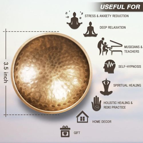  Tobelifo Tibetan Singing Bowl Set - Sing Bowl Unique Gift Helpful for Meditation, Yoga, Relaxation, Chakra Healing, Prayer and Mindfulness (Golden)명상종 싱잉볼