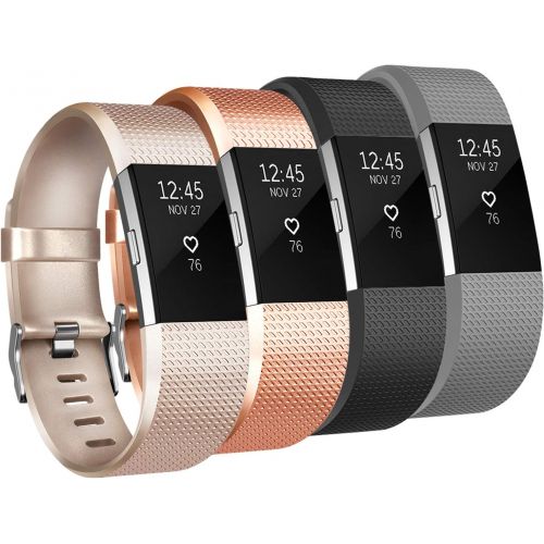  [아마존베스트]Tobfit Sport Bands Compatible with Fitbit Charge 2, 4 Pack, Replacement Wristbands for Women Men, Small/Large