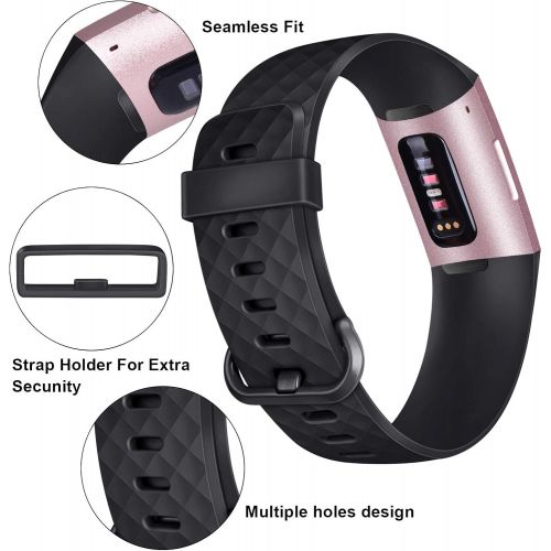  [아마존베스트]Tobfit Sport Bands Compatible for Fitbit Charge 3 and Charge 3 SE, 4 Pack, Soft Rubber Strap for Women/Men