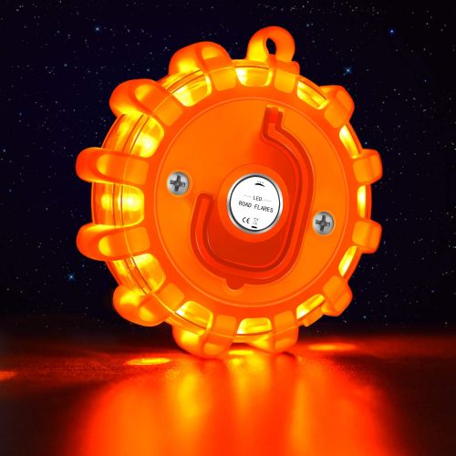  Tobfit 12 Pack LED Road Flares Emergency Lights Roadside Safety Beacon Disc Flashing Warning Flare Kit with Magnetic Base & Hook for Car Truck Boats | 9 Flash Modes (Batteries Not