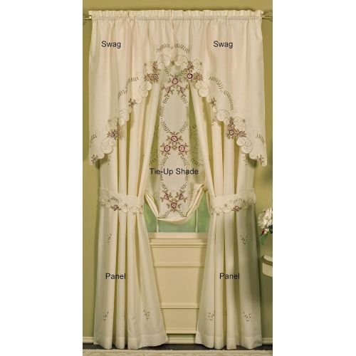  Todays Curtain Verona Reverse Embroidery Tie-Up Window Shade, 63-Inch, EcruRose