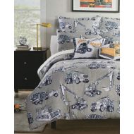 Toddler Bedding Toddler Boys Bedding Comforter Set Quilt Coverlet Diggers Movers Trucks Construction Tractors Kids Quilted Bed Cover Bedspread (Comforter Gray Navy, Queen)