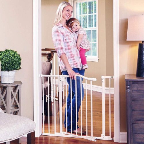  Arched Auto-Close Gate with Easy-Step by North States: Extra-low threshold bar reduces trip hazards when stepping through. Pressure mount. Fits openings 28.5 to 38.25 wide (30 tall