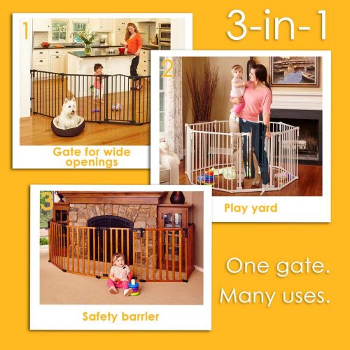  3-in-1 Metal Superyard by North States: Create freestanding yard, extra-wide gate or fireplace barrier. Hardware mount or freestanding. 6 panel, 10 sq.ft. enclosure (144 long, 30 t