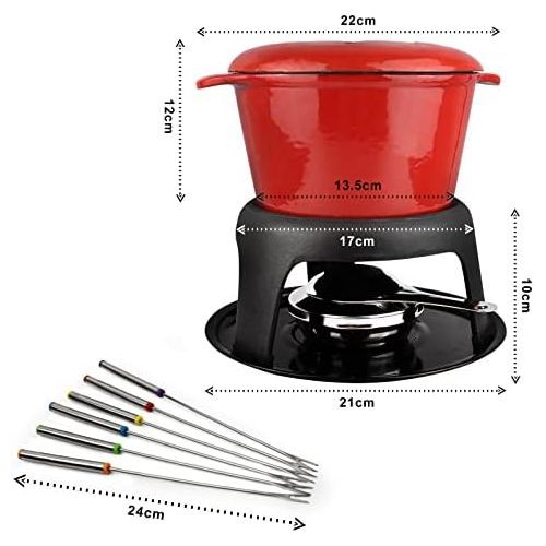  [아마존베스트]TodecoCast Iron Fondue Set, Material: Cast iron fondue Maker Size: 27.5x 21x 21cm red