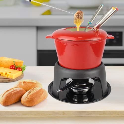  [아마존베스트]TodecoCast Iron Fondue Set, Material: Cast iron fondue Maker Size: 27.5x 21x 21cm red