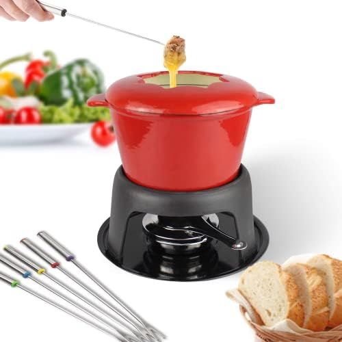  [아마존베스트]TodecoCast Iron Fondue Set, Material: Cast iron fondue Maker Size: 27.5x 21x 21cm red