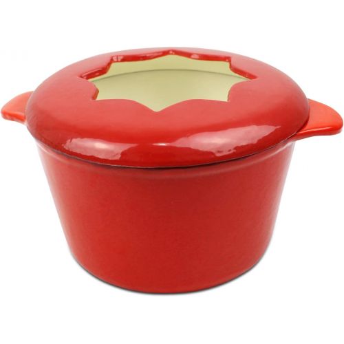  [아마존베스트]TodecoCast Iron Fondue Set, Material: Cast iron fondue Maker Size: 27.5x 21x 21cm red