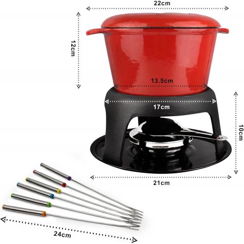  [아마존베스트]TodecoCast Iron Fondue Set, Material: Cast iron fondue Maker Size: 27.5x 21x 21cm red