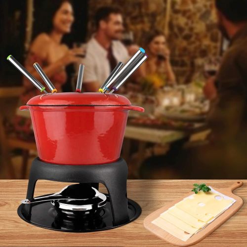  [아마존베스트]TodecoCast Iron Fondue Set, Material: Cast iron fondue Maker Size: 27.5x 21x 21cm red