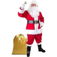 Togake Santa Suit Adults Men 11pcs Set Red Deluxe Classic Velvet Santa Claus Costume for Christmas Party Cosplay