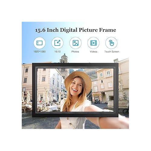  15.6 Inch Digital Picture Frame WiFi Smart Digital Photo Frame 32GB, Electronic Picture Frame IPS HD Touchscreen Programmable, Auto-Rotate, Share Photos Instantly