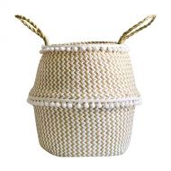 Togethor Seagrass Belly Plant Basket Small Natural & Plus Woven with Handles Woven Basket for Storage, Laundry, Picnic, and Beach Natural Round Wicker Planter