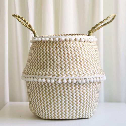  Togethor Seagrass Belly Plant Basket Small Natural & Plus Woven with Handles Woven Basket for Storage, Laundry, Picnic, and Beach Natural Round Wicker Planter