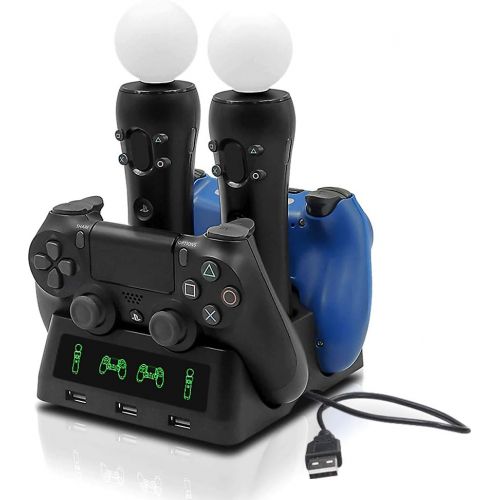  [아마존베스트]Tiancai Controller Charger Station for PS4/PS4 Slim/PS3/PS VR Move Motion, Black