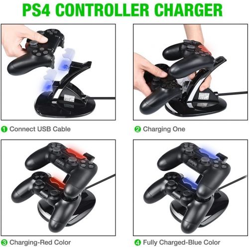  [아마존베스트]PS4 Controller Charger,Tiancai Dual USB Charging Charger Docking Station Stand Compatible Playstation 4 / PS4 / PS4 Pro / PS4 Slim Controller-Black