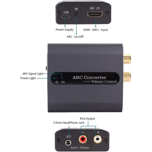  Tohilkel Volume Remote Adjustment DAC (Digital to Analog Converter), Tiancai HDMI ARC to Stereo R/L RCA and 3.5 mm Jack Adapter, Compatible with Amplifier Headphone Speaker, Multi-Ports Out