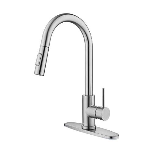  Tohlar Kitchen Sink Faucets with Pull-Down Sprayer, Modern Stainless Steel Single Handle Pull Down Sprayer Faucet (Brushed Nickel)