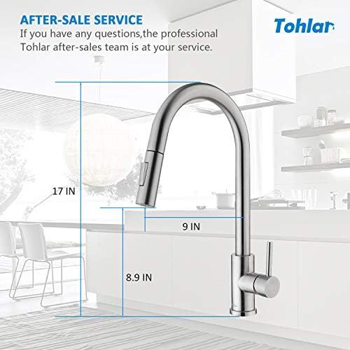  Tohlar Kitchen Sink Faucets with Pull-Down Sprayer, Modern Stainless Steel Single Handle Pull Down Sprayer Faucet (Brushed Nickel)