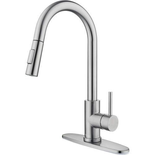  Tohlar Kitchen Sink Faucets with Pull-Down Sprayer, Modern Stainless Steel Single Handle Pull Down Sprayer Faucet (Brushed Nickel)