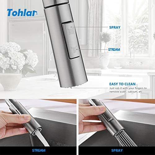  Tohlar Kitchen Sink Faucets with Pull-Down Sprayer, Modern Stainless Steel Single Handle Pull Down Sprayer Faucet (Brushed Nickel)