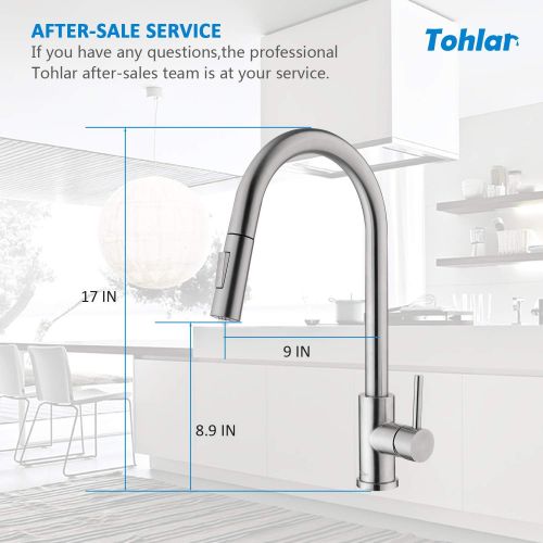  Tohlar Kitchen Sink Faucets with Pull-Down Sprayer, Modern Stainless Steel Single Handle Pull Down Sprayer Faucet (Brushed Nickel)