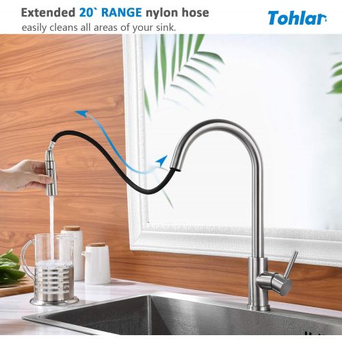  Tohlar Kitchen Sink Faucets with Pull-Down Sprayer, Modern Stainless Steel Single Handle Pull Down Sprayer Faucet (Brushed Nickel)