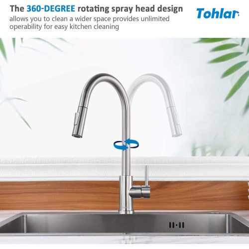  Tohlar Kitchen Sink Faucets with Pull-Down Sprayer, Modern Stainless Steel Single Handle Pull Down Sprayer Faucet (Brushed Nickel)