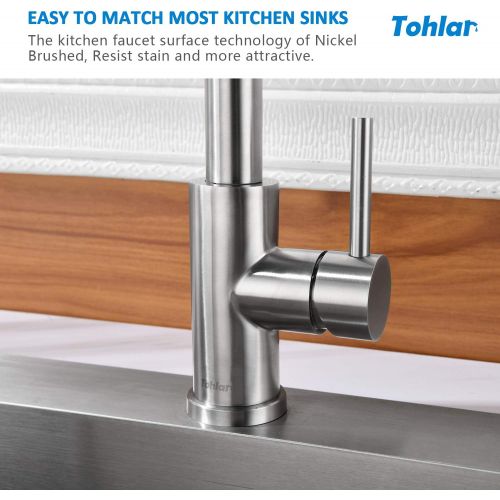  Tohlar Kitchen Sink Faucets with Pull-Down Sprayer, Modern Stainless Steel Single Handle Pull Down Sprayer Faucet (Brushed Nickel)