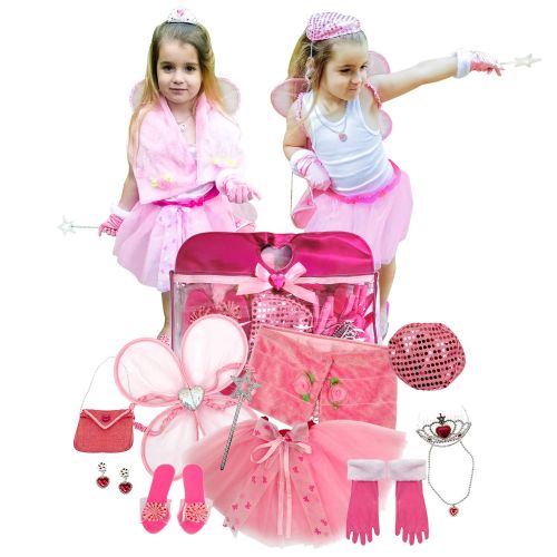  Toiijoy Girls Princess Dress up Set 15Pcs Fairy Princess Role Play Costume Set Carry Bag Toddler Kids Ages 3-6yrs