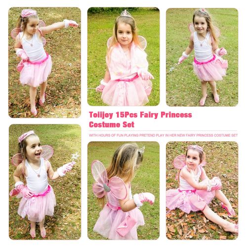  Toiijoy Girls Princess Dress up Set 15Pcs Fairy Princess Role Play Costume Set Carry Bag Toddler Kids Ages 3-6yrs