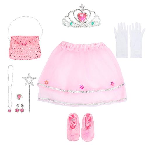  Toiijoy Girls Dress up Trunk,Princess,Fairy,Mermaid,Ballerina,Bride,Pop Star,Witch,Hero Costume for Little Girls Pink