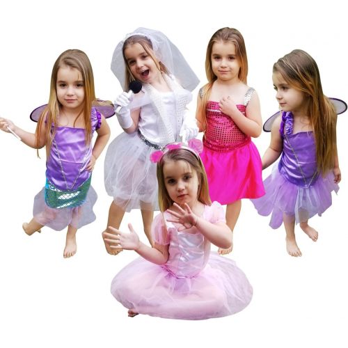  Girls Dress up Costume Set Toiijoy Princess,Fairy,Mermaid,Bride,Pop Star Costume for Little Girls Toddler Ages 3-6yrs