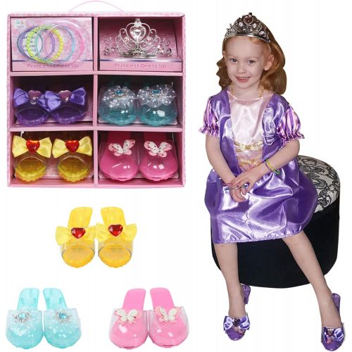  Toiijoy Girls Princess Dress up Shoes Role Play Collection Set with Princess Tiara and Bracelets for Little Girls